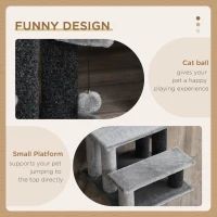 PawHut 3-step Pet Stairs with Scratching Posts, Platforms, Toy Ball, Grey(m-5)