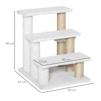 PawHut Pet Stair with 3-step Climb Ladder, Scratching Posts, Platforms, Toy Ball, for Indoor Elderly Cats Kittens, White(m-3)