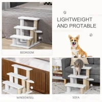 PawHut Pet Stair with 3-step Climb Ladder, Scratching Posts, Platforms, Toy Ball, for Indoor Elderly Cats Kittens, White(m-7)