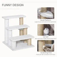 PawHut Pet Stair with 3-step Climb Ladder, Scratching Posts, Platforms, Toy Ball, for Indoor Elderly Cats Kittens, White(m-5)