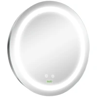 kleankin Espelho Casa de Banho Redondo com Luz LED com 3 Luzes Ajustáveis Função de Memória e Anti-Embaciamento Ø50x4,6cm Prata(m-11)