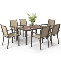Outsunny Seven-Piece Garden Dining Set, with Plastic Wood-Top Table - Brown(m-11)