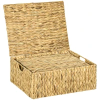 HOMCOM Lot de 2 boites de rangement en jacinthe d'eau avec couvercle et poignées 2 tailles différentes design bohème naturel(m-10)