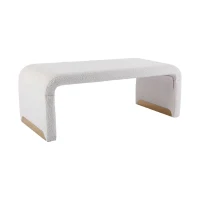 Boucle Fabric Foot Stool Pouffe with Gold Metal Legs, 110x50x41 cm, Ivory(m-2)