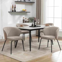 2 Pack Retro Design Boucle Chair with Powder Coating Metal Legs, Wingback Armchair for Dining Table, 62x63.5x75 cm, Light Grey(m-4)