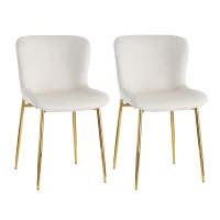 Juego de 2 Sillas de Comedor Modernas en Tela Efecto Terciopelo Acolchadas con Patas de Metal Beige(m-1)