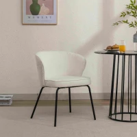 2 Pack Boucle Fabric Wingback Modern Accent Chairs with Black Metal Legs, 62x63.5x75 cm, Beige(m-8)