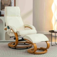 PU Leather Electric Recliner Armchair with 5 Point Massage, Ottoman Footstool, Bentwood Base, 85x67x103 cm, Beige(m-1)