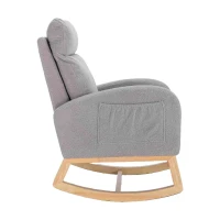 Modern Rocker with Solid Wood Legs and Padded Seat, Occasional Chairs for Living Room, Bedroom, 88x71x104.5 cm, Light Grey(m-7)