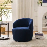 Teddy Fabric Swivel Armchair with Ergonomic Backrest, 360° Swivel Sofa Chairs for Living Room, 64x64x71 cm, Dark Blue(m-1)