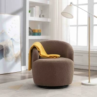 Teddy Fabric 360° Swivel Armchair with Ergonomic Design, Metal Base, Sofa Chair for Bedroom, Living Room, 64x64x71 cm, Coffee(m-4)