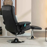 PU Massage Chair with Ottoman Foot Stool, Heating Points, Ergonomic Backrest, Base Adjustable Swivel Lounger Chair, 79x79x106 cm, Black(m-5)