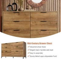 Sideboard Cabinet with Storage Drawers, Metal Cupboard Handles, Wooden Chest of Drawers for Living Room, Bedroom, 120x40x76 cm, Dark Oak(m-5)