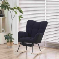 Teddy Fabric Upholstered Rocking Chair with Pull-out Footrest, Ergonomic Backrest, Modern Rocker for Reading, Relaxing, 80x70x95 cm, Black(m-4)