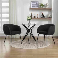 2 Pack Boucle Chair with Black Powder Coated Metal Legs, Wingback Design, Armchair for Dining Table, 58x58x78 cm, Black(m-1)