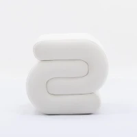 Velvet Pouffe Stool with S-Shape Wavy Design, No Assembly Required, Easy maintenance, 50×46×46 cm, Ivory(m-7)