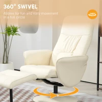 HOMCOM Swivel Recliner Chair with Footstool, PU Leather Armchair and Ottoman with High Back and Round Base for Living Room, Cream White(m-5)