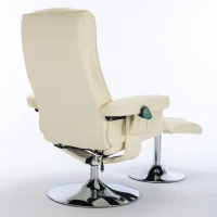 PU Leather Massage Chair with Ottoman Stool, Metal Frame, Ergonomic Design Backrest, Adjustable Swivel Base, 79x79x106 cm, Beige(m-11)