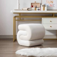 Velvet Pouffe Stool with S-Shape Wavy Design, No Assembly Required, Easy maintenance, 50×46×46 cm, Ivory(m-4)