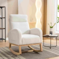 Modern Bedroom Chairs with Solid Wood Legs, Padded Seat, Accent Rocking Chair for Reading Room, Bedroom, 88x71x104.5 cm, Beige(m-1)