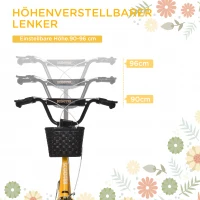 HOMCOM Kinder-Tretroller, höhenverstellbar, rutschfest, Stahlrahmen, abnehmbarer Korb, Bremsen, Gummireifen(m-4)