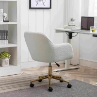 Adjustable Height Swivel Executive Office Chair with Gold Legs, Ergonomic Backrest, 58x58x86 cm, White Teddy(m-5)