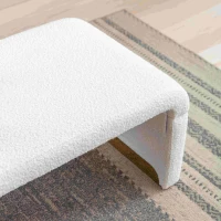 Boucle Fabric Foot Stool Pouffe with Gold Metal Legs, 110x50x41 cm, Ivory(m-6)