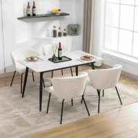 2 Pack Boucle Fabric Wingback Modern Accent Chairs with Black Metal Legs, 62x63.5x75 cm, Beige(m-5)