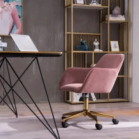 Velvet Adjustable Height Swivel Executive Office Chair with Gold Legs and Ergonomic Backrest, 58x58x86 cm, Pink(m-4)