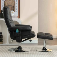 PU Massage Chair with Ottoman Foot Stool, Heating Points, Ergonomic Backrest, Base Adjustable Swivel Lounger Chair, 79x79x106 cm, Black(m-4)