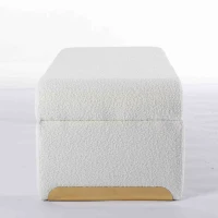 Boucle Fabric Foot Stool Pouffe with Gold Metal Legs, 110x50x41 cm, Ivory(m-8)