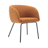 Modern Fabric Boucle Chair with Black Powder Coated Metal Legs, Wingback Armchair for Dining Table, 58x58x78 cm, Orange(m-2)