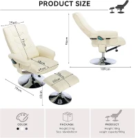 PU Leather Massage Chair with Ottoman Stool, Metal Frame, Ergonomic Design Backrest, Adjustable Swivel Base, 79x79x106 cm, Beige(m-3)