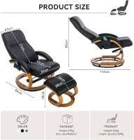 Electric Recliner Armchair with 5 Point Massage, Ottoman Footstool, Bentwood Base, Swivel Lounger Chair for Living Room, 85x67x103 cm, Black(m-3)