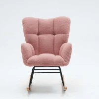 Teddy Fabric Modern Rocker with Padded Seat, Metal Base, Tufted Upholstered Comfy Chairs for Outdoor, 80x70x95 cm, Pink(m-11)