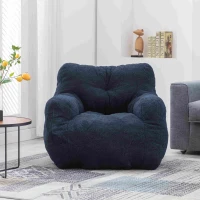 Soft Tufted Foam Snuggle Chair with Teddy Fabric, No Assembly Required, 100x94x70 cm, Blue(m-4)