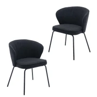 2 Pack Modern Boucle Chairs with Powder Coated Metal Legs, Black Dining Chairs with Wing Back, 62x63.5x75 cm, Black(m-9)
