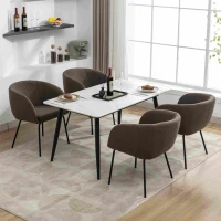 2 Pack Fabric Boucle Chair with Black Powder Coated Metal Legs, Wingback Armchair for Dining Table, 58x58x78 cm, Brown(m-6)