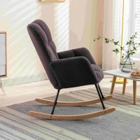 Mid Century Modern Teddy Fabric Tufted Upholstered Garden Rocking Chair with Padded Seat, 80x70x95 cm, Dark Gray(m-5)