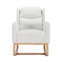 Modern Teddy Fabric Upholstered Rocking Chair Set, Wingback Padded Seat for Living Room or Bedroom, 96.5x71x101 cm, White(m-2)