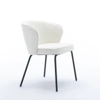 2 Pack Boucle Fabric Wingback Modern Accent Chairs with Black Metal Legs, 62x63.5x75 cm, Beige(m-10)