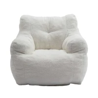 Soft Tufted Foam Bean Bag Snuggle Chair with Teddy Fabric, Ergonomic Backrest, 100x94x70 cm, White Teddy(m-2)
