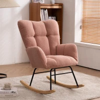 Teddy Fabric Modern Rocker with Padded Seat, Metal Base, Tufted Upholstered Comfy Chairs for Outdoor, 80x70x95 cm, Pink(m-4)