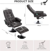 PU Leather Massage Chair with Ottoman Stool, Metal Frame, Ergonomic Design Backrest, Adjustable Swivel Base, 79x79x106 cm, Brown(m-3)