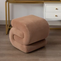 Velvet Ottoman Pouffe Stool with S-Shape Wavy Design, No Assembly Required, Easy maintenance, 50×46×46 cm, Coffee(m-4)