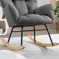 Modern Flax Fabric Tufted Upholstered Garden Rocking Chair with Padded Seat, Ergonomic Backrest, 80x70x95 cm, Grey(m-5)