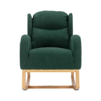 Upholstered Modern Rocking Chair with Wingback, Teddy Fabric, Padded Swaying Chair for Living Room, Bedroom, 96.5x71x101 cm, Green(m-2)