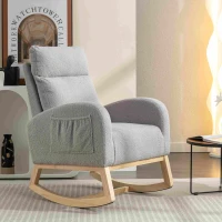 Modern Rocker with Solid Wood Legs and Padded Seat, Occasional Chairs for Living Room, Bedroom, 88x71x104.5 cm, Light Grey(m-1)