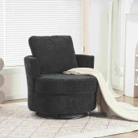 Chenille Swivel Recliner with Back Cushion and Thick Foam Pad, Faux Leather Adjustable Manual Swivel Base, Upholstered with Wooden Frame, 360° Swivel, 78.5x83x86 cm, Dark Grey(m-1)