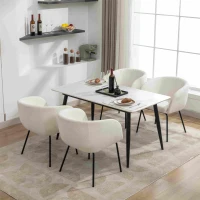 2 Pack Modern Boucle Chair with Black Powder Coated Metal Legs and Wing Back, Fabric Lounge Chair for Dining Table, 58x58x78 cm, Beige(m-7)